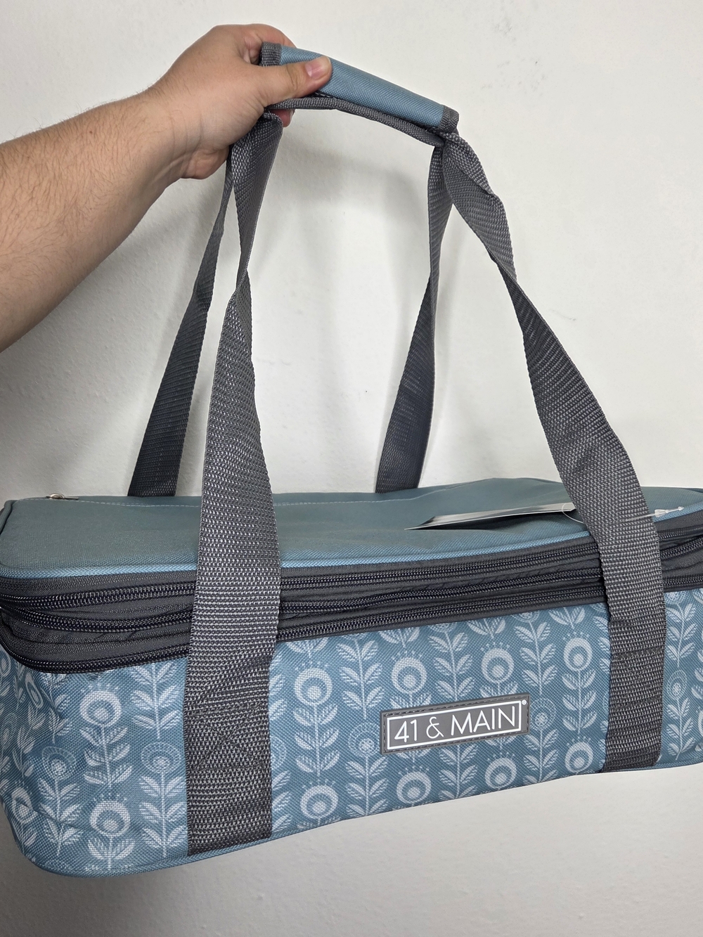 Blue Patterned Insulated Casserole Carrier Food Storage Bag Expandable NWT